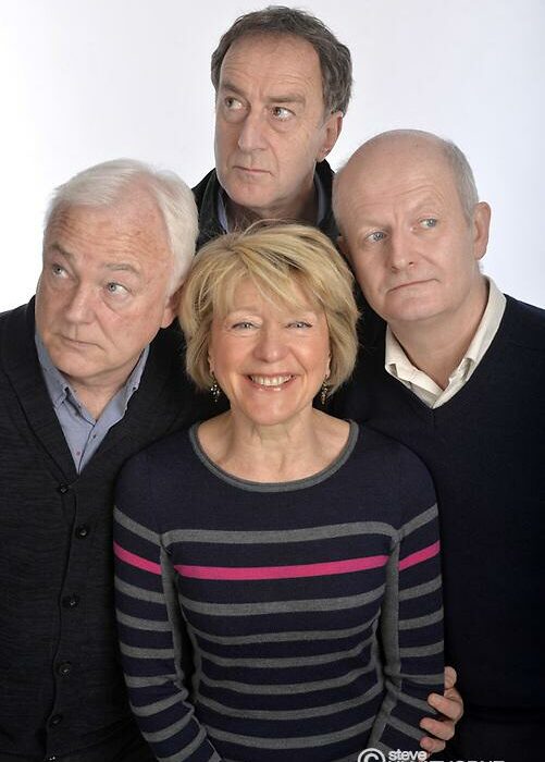 Head shot of Angus Deayton, Helen Atkinson Wood, Michael Fenton Stevens and Philip Pope Photo by Steve Ullathorne