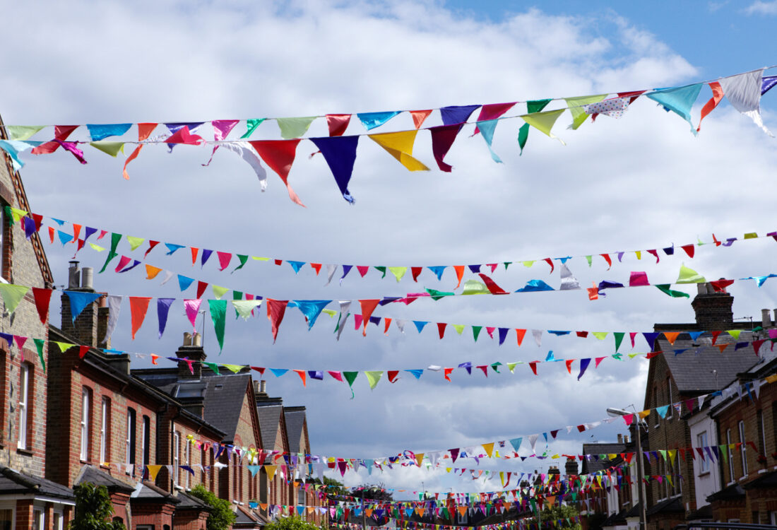 Pretty colourful bunting in the street party