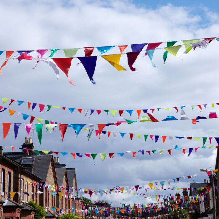 Pretty colourful bunting in the street party